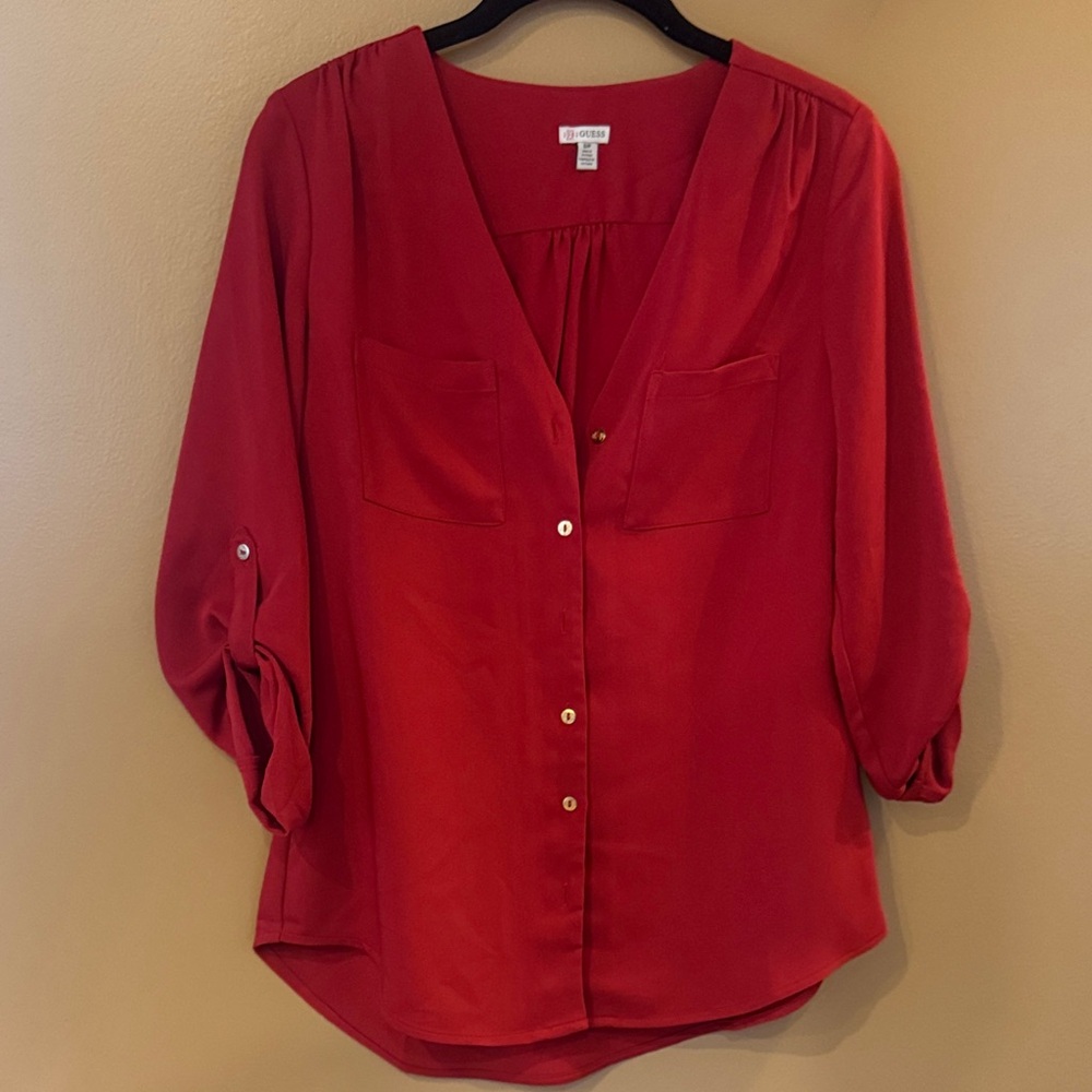 Guess Red Button-Up Blouse